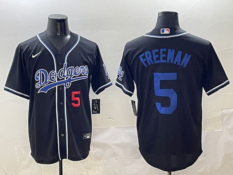 Men 2025 Los Angeles Dodgers 5 Freeman Black Three generations Fashion Nike MLB Jersey style 7
